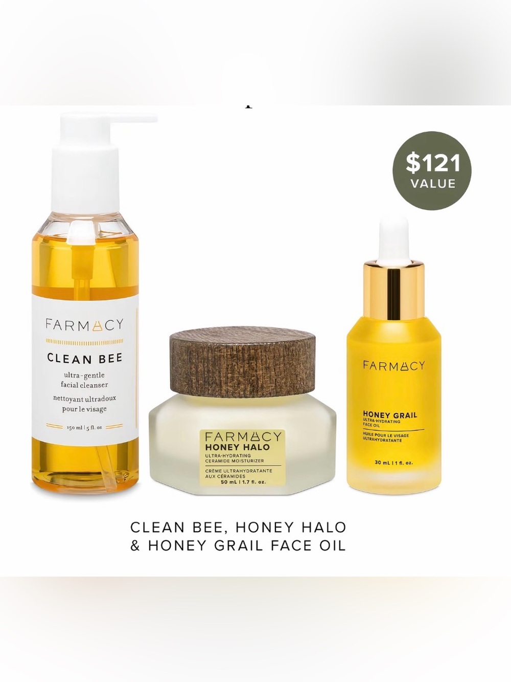 Farmacy Honey Glow Hydrating Skincare Bundle 3 Full Size NEW $121 Value